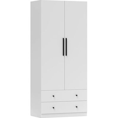 HOMCOM Armoire Polyvalente Armoire 2 Portes avec Tringle et 2 tiroirs Penderie pour Chambre à Coucher 79 x 43 x 180 cm Blanc - Publicité HOMCOM Armoire Polyvalente Armoire 2 Portes avec Tringle et 2 tiroirs Penderie pour Chambre à Coucher 79 x 43 x 180 cm Blanc - Publicité