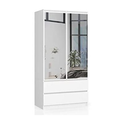 BDW Armoire 2 Portes 2 tiroirs 2 miroirs pour Chambre à Coucher Salon Couloir 180 x 90 x 51 cm (Blanc) Taille Unique - Publicité BDW Armoire 2 Portes 2 tiroirs 2 miroirs pour Chambre à Coucher Salon Couloir 180 x 90 x 51 cm (Blanc) Taille Unique - Publicité