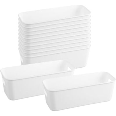 Moguxb Petites Boîtes de Rangement en Plastique 12 Pièces Blanc Panier de Rangement en Plastique avec Poignées Boîtes de Rangement Ouvertes pour Cuisine, Bureau, Tiroirs - Publicité Moguxb Petites Boîtes de Rangement en Plastique 12 Pièces Blanc Panier de Rangement en Plastique avec Poignées Boîtes de Rangement Ouvertes pour Cuisine, Bureau, Tiroirs - Publicité