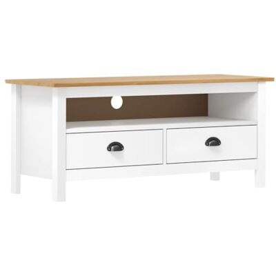 vidaXL Meuble TV Armoire Basse Meuble Divertissement avec 2 Tiroirs et 1 Compartiment Salon Intérieur Maison Blanc 110x40x47 cm Bois de Pin Solide - Publicité vidaXL Meuble TV Armoire Basse Meuble Divertissement avec 2 Tiroirs et 1 Compartiment Salon Intérieur Maison Blanc 110x40x47 cm Bois de Pin Solide - Publicité