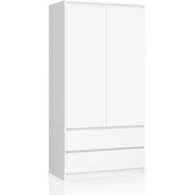 AKORD Armoire 2 Portes Armoir Chambre 2 Tiroirs avec Etagères et Une Tringle L90 x H180 x P51 cm Panneau Stratifié 16mm Armoire sans Penderie Chambre Dressing Rangement Placard - Publicité AKORD Armoire 2 Portes Armoir Chambre 2 Tiroirs avec Etagères et Une Tringle L90 x H180 x P51 cm Panneau Stratifié 16mm Armoire sans Penderie Chambre Dressing Rangement Placard - Publicité