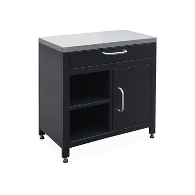 sweeek Meuble de cuisine extérieure en acier L80cm avec 1 tiroir. 1 porte et 2 étagères de rangement - Publicité sweeek Meuble de cuisine extérieure en acier L80cm avec 1 tiroir. 1 porte et 2 étagères de rangement - Publicité