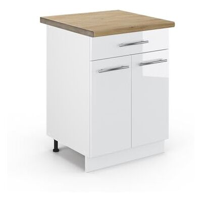 Vicco Meuble Cuisine Fame-Line, Blanc Haute Brillance, 60cm avec tiroir, PT Chêne, à Combiner avec d'autres modules de la série Fame-Line - Publicité Vicco Meuble Cuisine Fame-Line, Blanc Haute Brillance, 60cm avec tiroir, PT Chêne, à Combiner avec d'autres modules de la série Fame-Line - Publicité