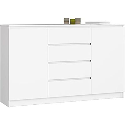 AKORD Commode K 160 cm 4 Tiroirs et 2 Portes pour Le Salon Chambre Bureau Bureau Design Moderne Fonctionnel Panneau Stratifié 16mm Couleur Blanc - Publicité AKORD Commode K 160 cm 4 Tiroirs et 2 Portes pour Le Salon Chambre Bureau Bureau Design Moderne Fonctionnel Panneau Stratifié 16mm Couleur Blanc - Publicité