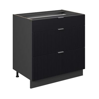 Vicco Meuble Cuisine Fame-Line, Noir rayé, 80cm avec 3 tiroirs, sans PT, à Combiner avec d'autres modules de la série Fame-Line - Publicité Vicco Meuble Cuisine Fame-Line, Noir rayé, 80cm avec 3 tiroirs, sans PT, à Combiner avec d'autres modules de la série Fame-Line - Publicité