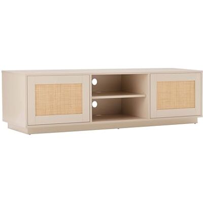 Oviala Meuble TV Suspendu en Bois 2 Portes en rotin L160 cm crème - Publicité Oviala Meuble TV Suspendu en Bois 2 Portes en rotin L160 cm crème - Publicité