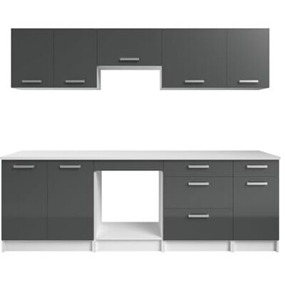 Unique Cuisine compléte avec Plan de Travail 240 cm Gris Brillant et Blanc TRATTORIA - Publicité Unique Cuisine compléte avec Plan de Travail 240 cm Gris Brillant et Blanc TRATTORIA - Publicité