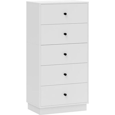 HOMCOM Commode Sideboard avec 5 tiroirs Armoire en bois composite Armoire de rangement de style moderne Armoire à tiroirs Commode pour salon chambre couloir 47 x 29 x 95 cm Blanc - Publicité HOMCOM Commode Sideboard avec 5 tiroirs Armoire en bois composite Armoire de rangement de style moderne Armoire à tiroirs Commode pour salon chambre couloir 47 x 29 x 95 cm Blanc - Publicité