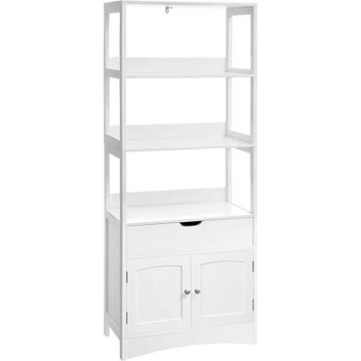 VASAGLE Meuble de Rangement de Salle de Bain, Armoire Haute, Bibliothèque, avec 3 Compartiments Ouverts, 1 Tiroir et 1 Placard, 32,5 x 60 x 154 cm, pour Salon, Cuisine, Bureau, Blanc BBC67WT - Publicité VASAGLE Meuble de Rangement de Salle de Bain, Armoire Haute, Bibliothèque, avec 3 Compartiments Ouverts, 1 Tiroir et 1 Placard, 32,5 x 60 x 154 cm, pour Salon, Cuisine, Bureau, Blanc BBC67WT - Publicité