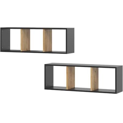 Vicco Étagère Murale Tomy, Anthracite/chêne doré, 90x30cm Lot de 2, pour Montage Mural de Livres et Objets de décoration - Publicité Vicco Étagère Murale Tomy, Anthracite/chêne doré, 90x30cm Lot de 2, pour Montage Mural de Livres et Objets de décoration - Publicité