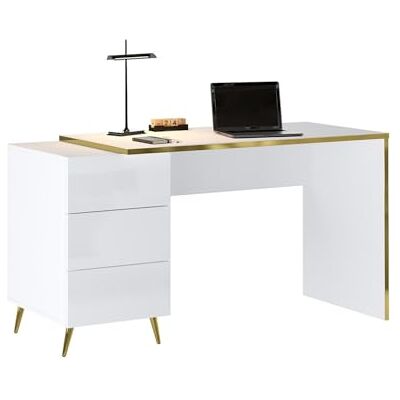 Unique Bureau avec tiroirs Blanc Brillant et doré MARZIALO avec Rangement - Publicité Unique Bureau avec tiroirs Blanc Brillant et doré MARZIALO avec Rangement - Publicité