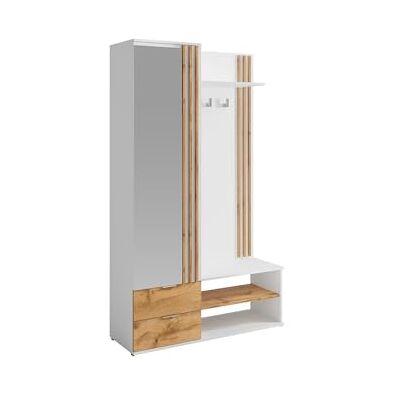 Unique Vestiaire avec Miroir et rangements Blanc et Naturel JANAKIA - Publicité Unique Vestiaire avec Miroir et rangements Blanc et Naturel JANAKIA - Publicité