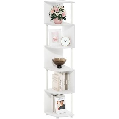 Furinno ECON, Étagère d'angle, Étagère d'angle À 5 Niveaux, Rangement en Zigzag, Présentoir Bibliothèque, Rangement, Salon/Bureau, Blanc - Publicité Furinno ECON, Étagère d'angle, Étagère d'angle À 5 Niveaux, Rangement en Zigzag, Présentoir Bibliothèque, Rangement, Salon/Bureau, Blanc - Publicité