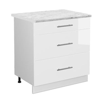 Vicco Meuble Cuisine Fame-Line, Blanc Haute Brillance, 80cm avec 3 tiroirs, PT Marbre, à Combiner avec d'autres modules de la série Fame-Line - Publicité Vicco Meuble Cuisine Fame-Line, Blanc Haute Brillance, 80cm avec 3 tiroirs, PT Marbre, à Combiner avec d'autres modules de la série Fame-Line - Publicité