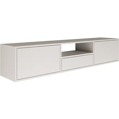 Selsey Meuble TV Suspendu 150 cm Blanc Design Scandinave Minimaliste Gain de Place avec 3 Abattants et Niche pour Appareils Multimédias Bois Laminé Durable - Publicité Selsey Meuble TV Suspendu 150 cm Blanc Design Scandinave Minimaliste Gain de Place avec 3 Abattants et Niche pour Appareils Multimédias Bois Laminé Durable - Publicité