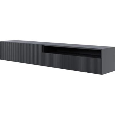 Selsey Meuble TV Armoire De Télévision 175 cm Suspendu Façade Fraisée Compartiment Ouvert Noir Veldio - Publicité Selsey Meuble TV Armoire De Télévision 175 cm Suspendu Façade Fraisée Compartiment Ouvert Noir Veldio - Publicité