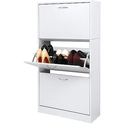 Meerveil Meuble à Chaussures à 3 abattants Armoire à Chaussures 63 x 24 x 120 cm Étagère à Chaussures Meuble à Chaussures en Bois pour Entrée, Salon, Cuisine (Blanc) - Publicité Meerveil Meuble à Chaussures à 3 abattants Armoire à Chaussures 63 x 24 x 120 cm Étagère à Chaussures Meuble à Chaussures en Bois pour Entrée, Salon, Cuisine (Blanc) - Publicité