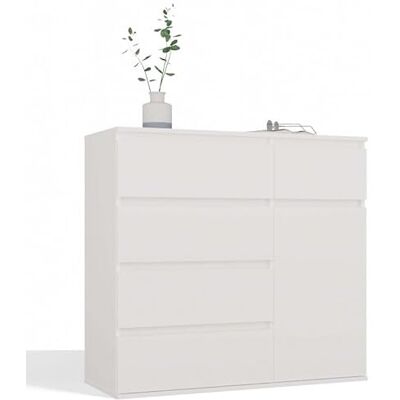 CDF Commode 1D5S, Grand Meuble Moderne avec 1 Porte Et 5 Tiroirs, Buffet De Rangement pour Salon, Chambre Ou Bureau, Façades sans Poignées, Espace pour Vêtements Et Documents, Blanc Mat, 100X93X40 Cm - Publicité CDF Commode 1D5S, Grand Meuble Moderne avec 1 Porte Et 5 Tiroirs, Buffet De Rangement pour Salon, Chambre Ou Bureau, Façades sans Poignées, Espace pour Vêtements Et Documents, Blanc Mat, 100X93X40 Cm - Publicité