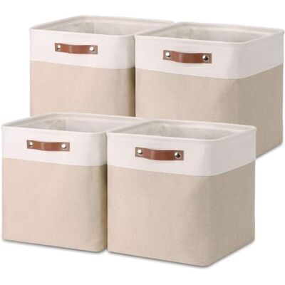 Mangata Cube de Rangement Tissu 33x33x33cm, paniers de rangement pour Armoire Étagère Casier (Lot de 4, Kaki&blanc) - Publicité Mangata Cube de Rangement Tissu 33x33x33cm, paniers de rangement pour Armoire Étagère Casier (Lot de 4, Kaki&blanc) - Publicité