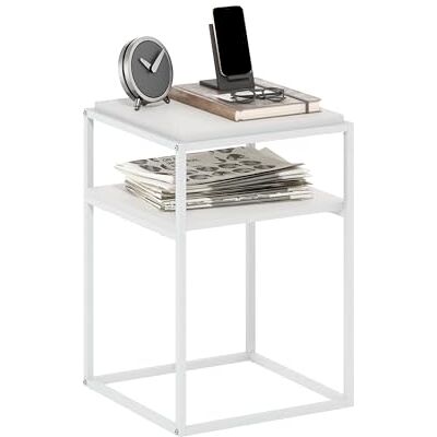Furinno Moretti Table D'Appoint, Table De Chevet Empilable À 2 Niveaux avec Structure Métallique Et Étagère Ouverte, Montage sans Outil, pour Salon Ou Chambre, Blanc Uni - Publicité Furinno Moretti Table D'Appoint, Table De Chevet Empilable À 2 Niveaux avec Structure Métallique Et Étagère Ouverte, Montage sans Outil, pour Salon Ou Chambre, Blanc Uni - Publicité