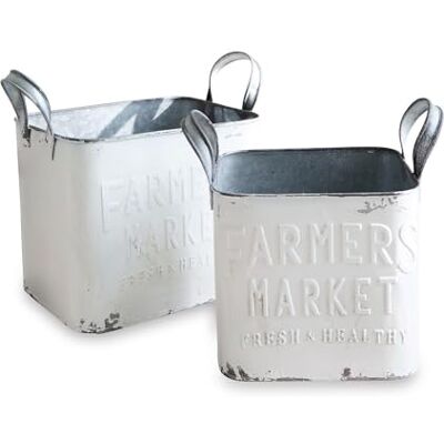 Loberon Market Lot de 2 paniers Superbe Aspect Vintage avec Une Belle Inscription, Blanc Vieilli - Publicité Loberon Market Lot de 2 paniers Superbe Aspect Vintage avec Une Belle Inscription, Blanc Vieilli - Publicité