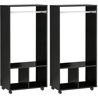 HOMCOM Lot de 2 portants à vêtements penderie Mobile avec roulettes 2 niches + Grand Espace penderie en Bois Noir - Publicité HOMCOM Lot de 2 portants à vêtements penderie Mobile avec roulettes 2 niches + Grand Espace penderie en Bois Noir - Publicité