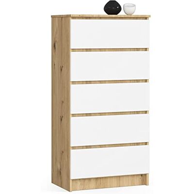 Home Collective Commode en chêne artisanal blanc avec 5 tiroirs spacieux, 60 cm de large, 121 cm de haut, commode pour chambre à coucher, couloir, salon, organiseur avec tiroirs, buffet haut en bois - Publicité Home Collective Commode en chêne artisanal blanc avec 5 tiroirs spacieux, 60 cm de large, 121 cm de haut, commode pour chambre à coucher, couloir, salon, organiseur avec tiroirs, buffet haut en bois - Publicité