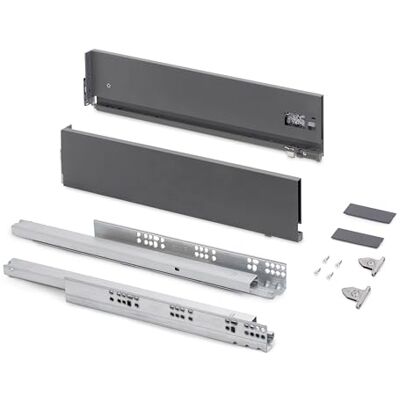 Emuca Kit tiroir pour cuisine et bain à régulation 3D, hauteur 131mm, profondité 450mm, 40 Kg, fermeture amortie, panneaux non incluses, Acier, gris anthracite - Publicité Emuca Kit tiroir pour cuisine et bain à régulation 3D, hauteur 131mm, profondité 450mm, 40 Kg, fermeture amortie, panneaux non incluses, Acier, gris anthracite - Publicité