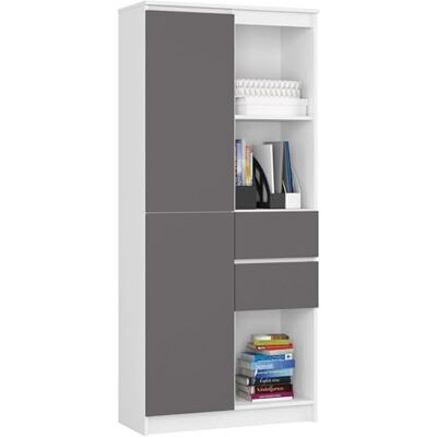 AKORD Bibliothèque R15-80 cm 2 Portes, 2 Tiroirs, 7 Étagères Meuble Bibliothèque Rangement Livres Meuble Polyvalent pour Bureau et Chambre 80 x 180 x 35 cm Blanc & Gris Graphite - Publicité AKORD Bibliothèque R15-80 cm 2 Portes, 2 Tiroirs, 7 Étagères Meuble Bibliothèque Rangement Livres Meuble Polyvalent pour Bureau et Chambre 80 x 180 x 35 cm Blanc & Gris Graphite - Publicité