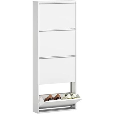 HOMCOM Armoire à Chaussures en métal avec 4 Rabats Meuble à Chaussures étroit Étagère à Chaussures Montage Mural pour 8 Paires de Chaussures 55 x 15 x 139,5 cm Blanc - Publicité HOMCOM Armoire à Chaussures en métal avec 4 Rabats Meuble à Chaussures étroit Étagère à Chaussures Montage Mural pour 8 Paires de Chaussures 55 x 15 x 139,5 cm Blanc - Publicité