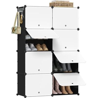 WOLTU Meuble Chaussure, Rangement Chaussure avec 8 Compartiments, pour 32 Paires, Boîte à Chaussures Empilable, Étagère Chaussures en Plastique, avec Portes, Blanc+Noir - Publicité WOLTU Meuble Chaussure, Rangement Chaussure avec 8 Compartiments, pour 32 Paires, Boîte à Chaussures Empilable, Étagère Chaussures en Plastique, avec Portes, Blanc+Noir - Publicité