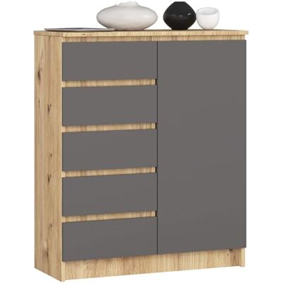 AKORD Kommode K-100 avec 1 Portes et 5 Tiroirs pour Le Salon Chambre à Coucher Moderne Plateau Laminé 16mm 80 x 35 x 97 cm Gris Graphite & Chêne Artisanal - Publicité AKORD Kommode K-100 avec 1 Portes et 5 Tiroirs pour Le Salon Chambre à Coucher Moderne Plateau Laminé 16mm 80 x 35 x 97 cm Gris Graphite & Chêne Artisanal - Publicité