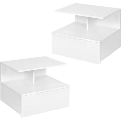 WOLTU Lot de 2 Table de Chevet Suspendue, Table de Nuit Étagère Murale avec Tiroir et Compartiment Ouvert, Meuble Chambre Moderne en Bois, Table de Lit Suspendue, 40x35x31 cm, Blanc, NTS03ws-2 - Publicité WOLTU Lot de 2 Table de Chevet Suspendue, Table de Nuit Étagère Murale avec Tiroir et Compartiment Ouvert, Meuble Chambre Moderne en Bois, Table de Lit Suspendue, 40x35x31 cm, Blanc, NTS03ws-2 - Publicité