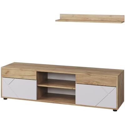 Vicco Meuble-paroi Berno, Chêne doré/Blanc, 2 Parties, pour Le Rangement des Accessoires multimédias et la présentation de décorations - Publicité Vicco Meuble-paroi Berno, Chêne doré/Blanc, 2 Parties, pour Le Rangement des Accessoires multimédias et la présentation de décorations - Publicité