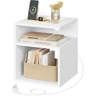 EUGAD Table de Chevet Connectée, Table de Nuit avec Prise Intégrée, 2 Prises AC, 1 Port USB, 1 Port Type-C, 2 Compartiments Ouverts, en Bois d'Ingénierie, Blanc - Publicité EUGAD Table de Chevet Connectée, Table de Nuit avec Prise Intégrée, 2 Prises AC, 1 Port USB, 1 Port Type-C, 2 Compartiments Ouverts, en Bois d'Ingénierie, Blanc - Publicité