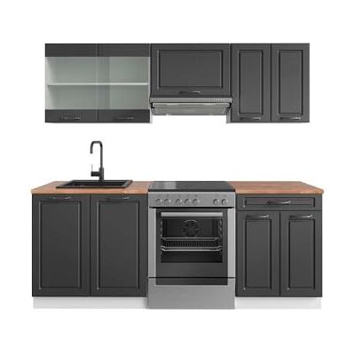 Vicco Cuisine R-Line, Anthracite Maison de Campagne/Blanc, 200cm, PT Chêne, adapté à Une Extension individuelle avec des modules supplémentaires - Publicité Vicco Cuisine R-Line, Anthracite Maison de Campagne/Blanc, 200cm, PT Chêne, adapté à Une Extension individuelle avec des modules supplémentaires - Publicité