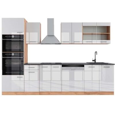 Vicco Cuisine R-Line, Blanc Brillant/Chêne doré, 300cm avec Armoire Haute, PT Anthracite, pour Une Extension personnalisée avec des modules complémentaires compatibles - Publicité Vicco Cuisine R-Line, Blanc Brillant/Chêne doré, 300cm avec Armoire Haute, PT Anthracite, pour Une Extension personnalisée avec des modules complémentaires compatibles - Publicité