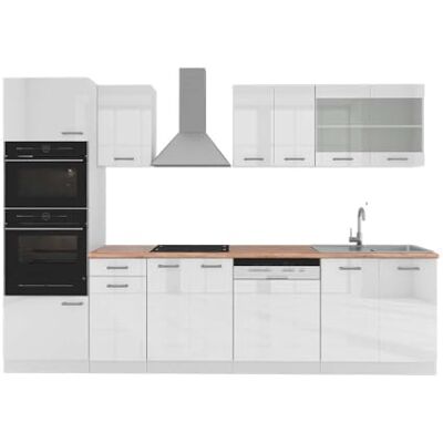 Vicco Cuisine R-Line, Blanc Haute Brillance, 300cm avec Armoire Haute, PT Chêne, avec modules disposables de manière Variable et Pieds réglables en Hauteur - Publicité Vicco Cuisine R-Line, Blanc Haute Brillance, 300cm avec Armoire Haute, PT Chêne, avec modules disposables de manière Variable et Pieds réglables en Hauteur - Publicité