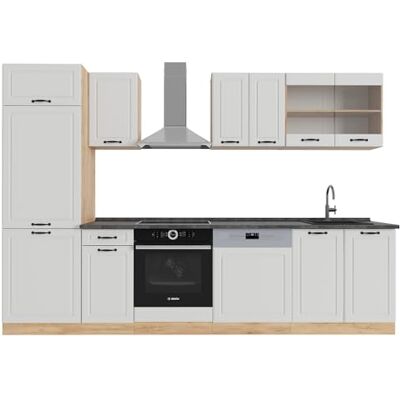Vicco Cuisine R-Line, Blanc campagnard/Chêne doré, 300cm sans PT, pour Une Disposition Flexible et Une Extension avec des modules supplémentaires - Publicité Vicco Cuisine R-Line, Blanc campagnard/Chêne doré, 300cm sans PT, pour Une Disposition Flexible et Une Extension avec des modules supplémentaires - Publicité