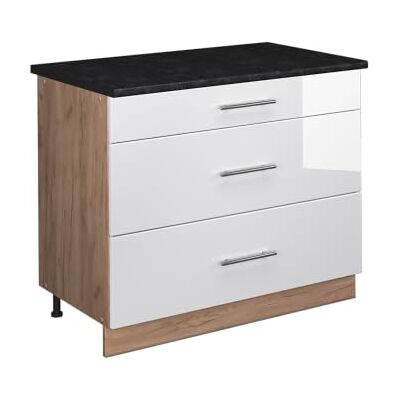 Vicco Meuble Cuisine Fame-Line, Blanc Haute Brillance/Chêne de Force doré, 100cm, PT Anthracite, à Combiner avec d'autres modules de la série Fame-Line - Publicité Vicco Meuble Cuisine Fame-Line, Blanc Haute Brillance/Chêne de Force doré, 100cm, PT Anthracite, à Combiner avec d'autres modules de la série Fame-Line - Publicité