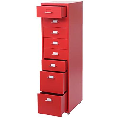 Décoshop26 Caisson à tiroirs sur roulettes Rangement Bureau 8 tiroirs 110x28x41cm en Acier Rouge 04_0004356 - Publicité Décoshop26 Caisson à tiroirs sur roulettes Rangement Bureau 8 tiroirs 110x28x41cm en Acier Rouge 04_0004356 - Publicité