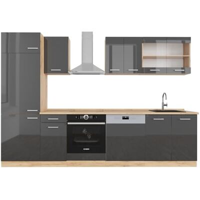 Vicco Cuisine R-Line, Anthracite Brillant/Chêne doré, 300cm sans PT, pour Une Disposition Flexible et Une Extension avec des modules supplémentaires - Publicité Vicco Cuisine R-Line, Anthracite Brillant/Chêne doré, 300cm sans PT, pour Une Disposition Flexible et Une Extension avec des modules supplémentaires - Publicité