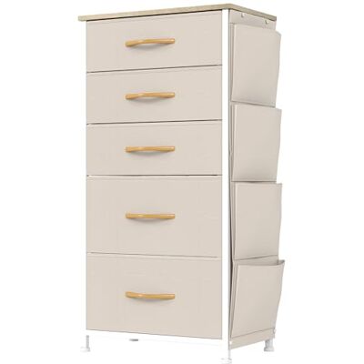 YITAHOME Commode, 5 Tiroirs en Tissu Commode Chambre Meuble de Rangement avec Poches latérales et Crochets,Cadre en Métal,pour Chambre à Coucher, Salon,Beige - Publicité YITAHOME Commode, 5 Tiroirs en Tissu Commode Chambre Meuble de Rangement avec Poches latérales et Crochets,Cadre en Métal,pour Chambre à Coucher, Salon,Beige - Publicité