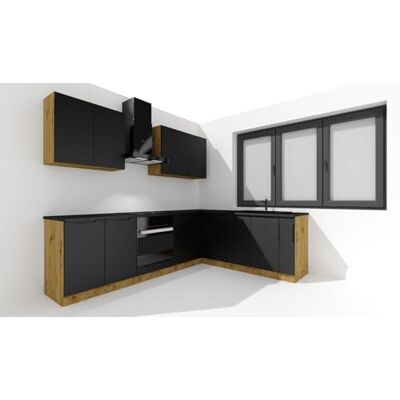 PEGANE Cuisine complète d'angle ISYA 9 éléments Couleur Noir/Chêne Artisan Longueur 200/260 cm - Publicité PEGANE Cuisine complète d'angle ISYA 9 éléments Couleur Noir/Chêne Artisan Longueur 200/260 cm - Publicité
