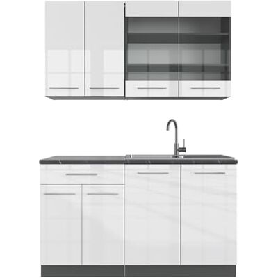 Vicco Cuisine Fame-Line, Blanc Brillant/Anthracite, 140cm sans PT, adapté à la Combinaison individuelle avec d'autres modules - Publicité Vicco Cuisine Fame-Line, Blanc Brillant/Anthracite, 140cm sans PT, adapté à la Combinaison individuelle avec d'autres modules - Publicité