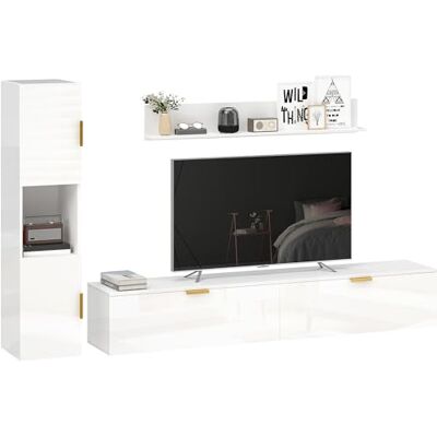HOMCOM Meuble Mural pour Salon avec étagère Murale et Armoire de Rangement, Ensemble TV 3 pièces, Meuble TV avec Portes battantes, pour téléviseurs jusqu'à 55 Pouces, Blanc Brillant - Publicité HOMCOM Meuble Mural pour Salon avec étagère Murale et Armoire de Rangement, Ensemble TV 3 pièces, Meuble TV avec Portes battantes, pour téléviseurs jusqu'à 55 Pouces, Blanc Brillant - Publicité