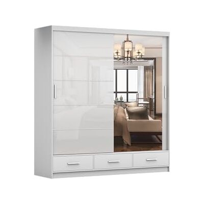 Fabryka Mebli Idźczak Armoire avec Miroir Florence, Penderie Portes Coulissantes 200 cm de Large, Garde-Robe à Portes Moderne, Meubles de Chambre, Meuble de Salon, Armoires Blanc - Publicité Fabryka Mebli Idźczak Armoire avec Miroir Florence, Penderie Portes Coulissantes 200 cm de Large, Garde-Robe à Portes Moderne, Meubles de Chambre, Meuble de Salon, Armoires Blanc - Publicité