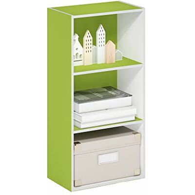 Furinno Luder Bibliothèque ouverte à 3 niveaux, Blanc/Vert, 3-Tier - Publicité Furinno Luder Bibliothèque ouverte à 3 niveaux, Blanc/Vert, 3-Tier - Publicité