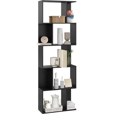 HOMCOM Bibliothèque avec 5 étagères divisées, bibliothèque en Bois en Forme de S pour économiser de l'espace, étagère divisée pour Le Salon, la Chambre et Le Bureau, 60x24x184.5 cm, Noir - Publicité HOMCOM Bibliothèque avec 5 étagères divisées, bibliothèque en Bois en Forme de S pour économiser de l'espace, étagère divisée pour Le Salon, la Chambre et Le Bureau, 60x24x184.5 cm, Noir - Publicité