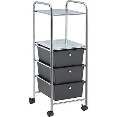 IDIMEX Caisson sur roulettes GINA Chariot avec 3 tiroirs en Plastique Noir et 2 étagères, Meuble de Rangement pour Salle de Bain en métal chromé - Publicité IDIMEX Caisson sur roulettes GINA Chariot avec 3 tiroirs en Plastique Noir et 2 étagères, Meuble de Rangement pour Salle de Bain en métal chromé - Publicité